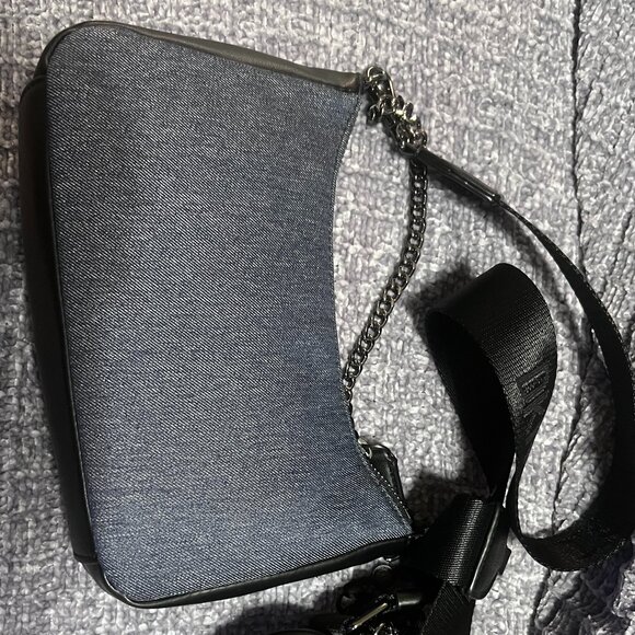 NWT DKNY Denim and Black Crossbody with detachable earbud/coin storage bag - Picture 2 of 10
